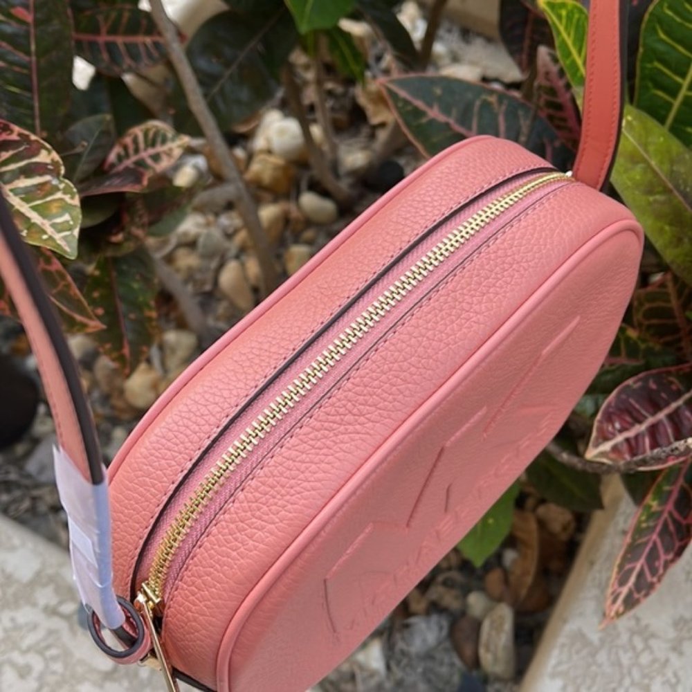 MICHAEL KORS Jet Set Medium Embossed Pebbled Leather Crossbody Bag Sherbert - Picture 3 of 16